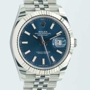 Rolex Datejust Blue Dial 41mm Fluted White Gold Bezel