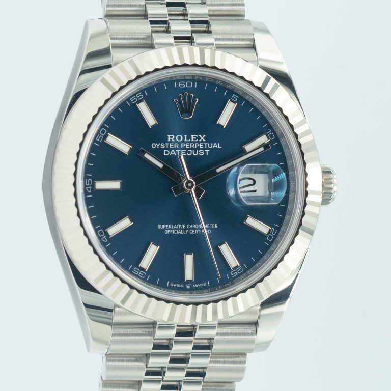 Rolex Datejust Blue Dial 41mm Fluted White Gold Bezel