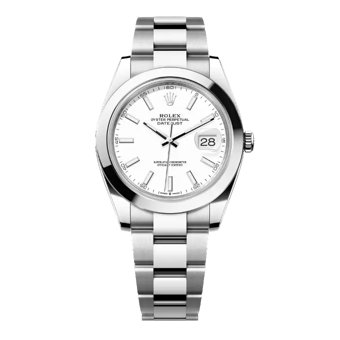Rolex Datejust 41 White Index Oyster Smooth Product Background Removed